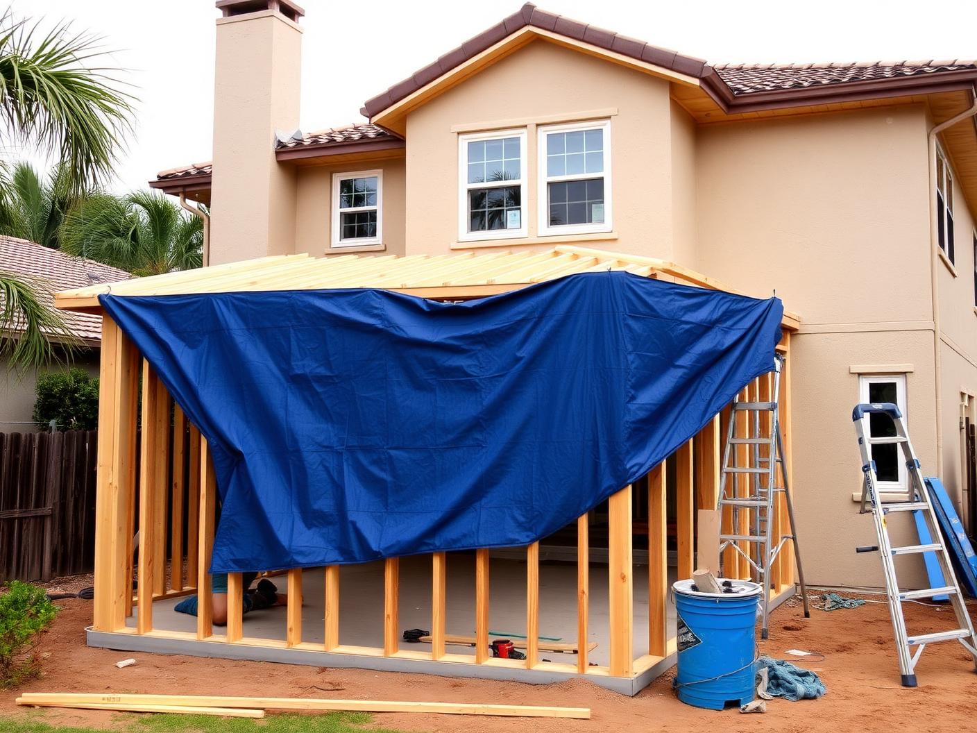 Home addition framing tied into an existing residence