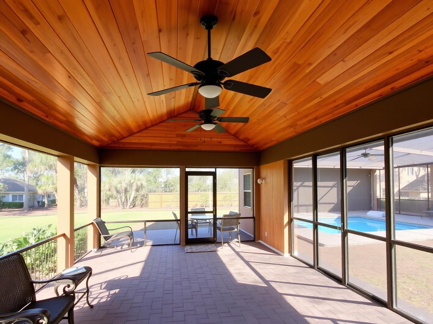 Covered lanai with wood ceiling on a Central Florida home