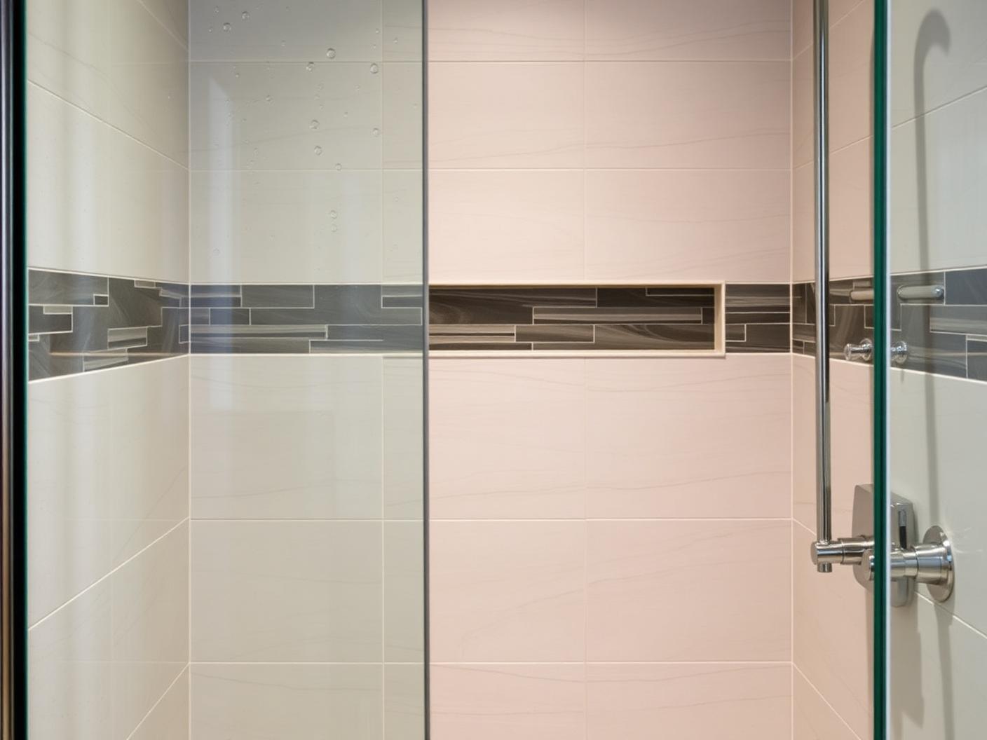 Large-format tile shower detail in the primary bathroom